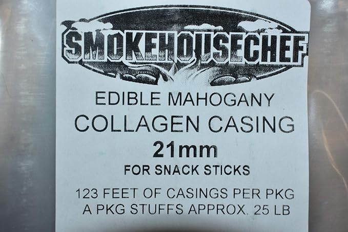 TWO PACKS 21mm collagen casings for 50 lbs of snack sticks. For homemade Slim Jim sausage. Just add beef venison pork etc. 5 strands per pack. From Smokehouse Chef