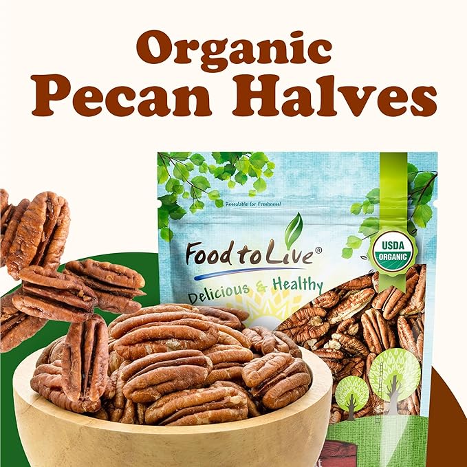 Food to Live Organic Pecan Halves 3 Pounds – Non-GMO Kosher Raw Pecan Nuts Unsalted Vegan Kosher Shelled Sirtfood Bulk. Good source of Calcium and Zinc. Great for Pecan Pie Salads Mixes