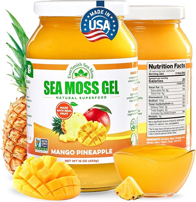 Wildcrafted Irish Sea Moss Gel | Made in USA | Rich in Vitamins &amp Minerals | Sea Moss Gel Raw | Nutritional Supplement | Mango Pineapple (1 Jar)