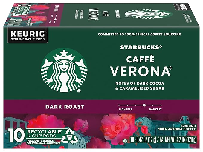 Starbucks Coffee K-Cup Pods Caffè Verona Dark Roast Coffee with Notes of Dark Cocoa &amp Caramelized Sugar Keurig Genuine K-Cup Pods 10 CT K-Cups/Box (Pack of 3 Boxes)