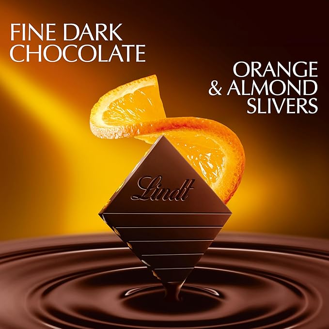 Lindt EXCELLENCE Intense Orange Dark Chocolate Bar Dark Chocolate Candy with Orange and Almond Slivers 3.5 oz. (12 Pack)