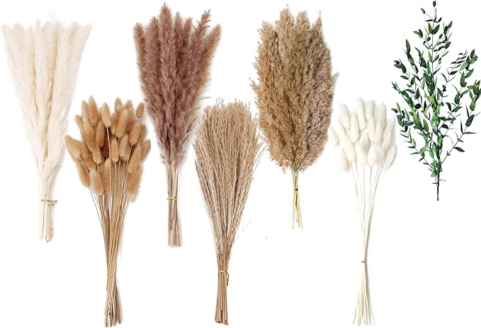 123 PCS Dried Flower Bouquet – Pampas Grass Floral Decor for Home Wedding and Boho Style | Perfect for Vases Fall Spring Summer and Winter Arrangements