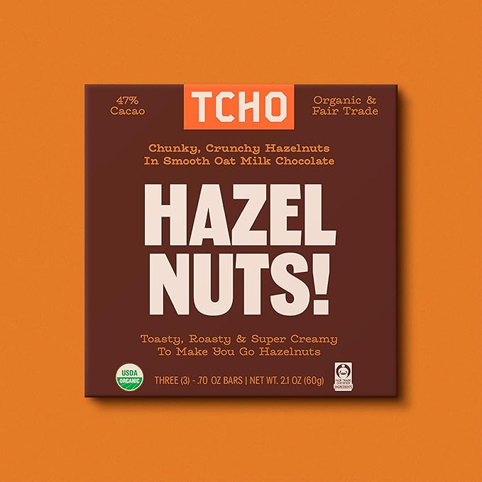 TCHO Hazel Nuts! Oat-Milk Chocolate Bars (5 pack) | Plant Based Organic &amp Fair Trade | Non GMO Non-Dairy Vegan Soy Free (2.1oz each)