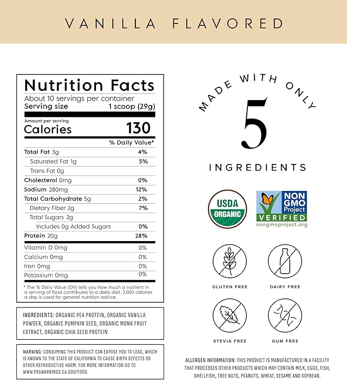 Truvani Vegan Pea Protein Powder | Vanilla | 20g Organic Plant Based Protein | 10 Servings | Keto | Gluten &amp Dairy Free | Low Carb | No Added Sugar