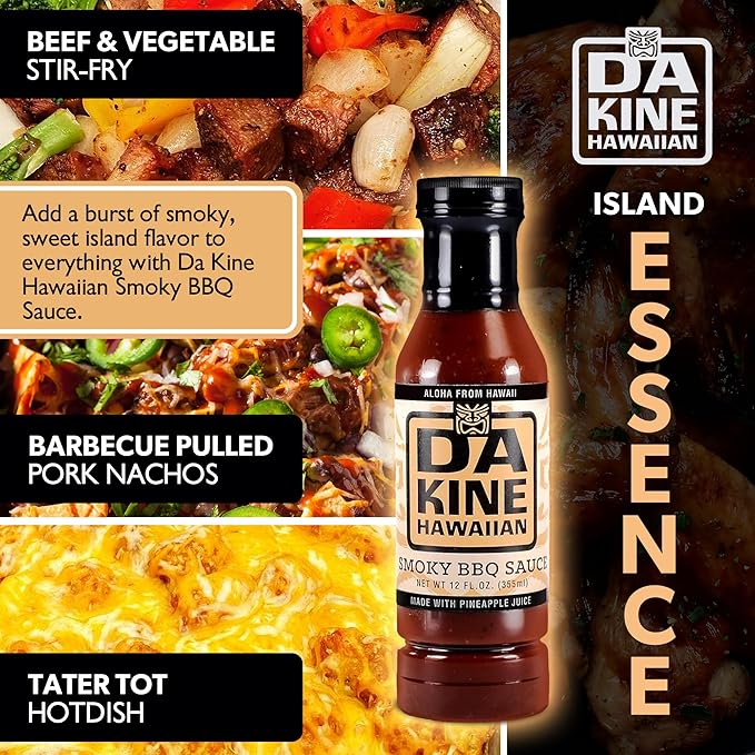Da Kine Hawaiian Smoky BBQ Sauce Premium Gourmet Barbecue Sauce Made in Small Batches Gluten-Free BBQ Sauce for Meat Fish and Vegetables - Smoky (3 Pack)