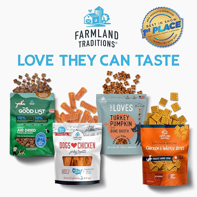 Farmland Traditions Dogs Love Chicken Jerky Dog Treats Premium Two-Ingredient Dog Jerky with USA-Raised Chicken &amp No Antibiotics Ever 3 Pound (Pack of 1) Bag.