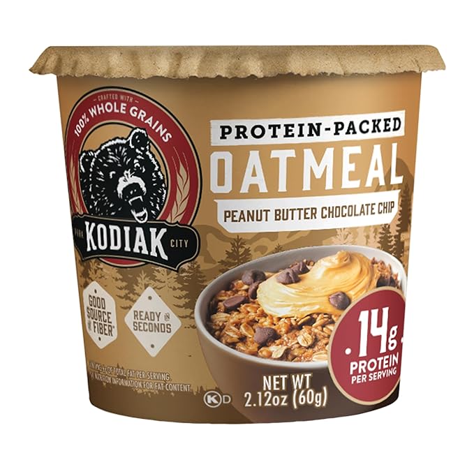 Kodiak Cakes Instant Oatmeal Cups Peanut Butter Chocolate Chip High Protein 100% Whole Grains (12 cups)