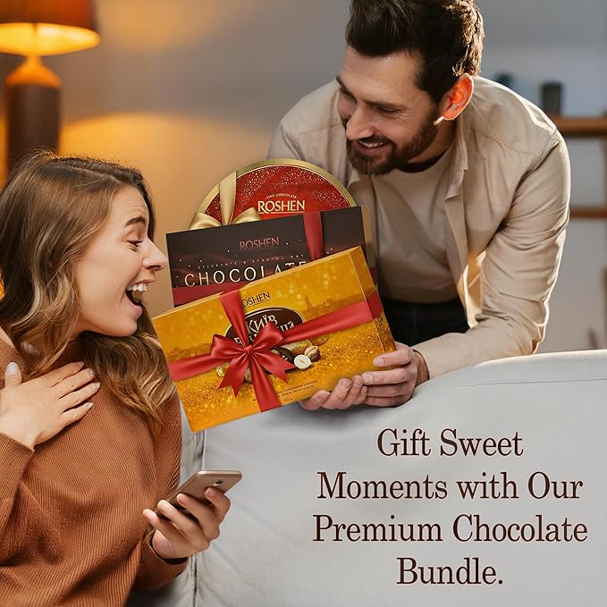 Roshen Chocolate Gift Boxes Bundle Kyiv Vechirnii 12.4 oz Chocolateria 6.8 oz &amp Strila Podilska 7.3 oz Assorted Gourmet Dark Chocolates Elegant European Candy Gift Set of 3 for Birthday &amp
