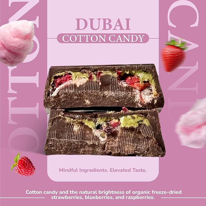 Rawmantic Dubai Chocolate Cotton Candy Angel Hair (90g) – Vegan Plant-Based Chocolate Infused With Freeze-Dried Strawberries Blueberries Raspberries &amp More No Artificial Flavors Non-GMO &amp