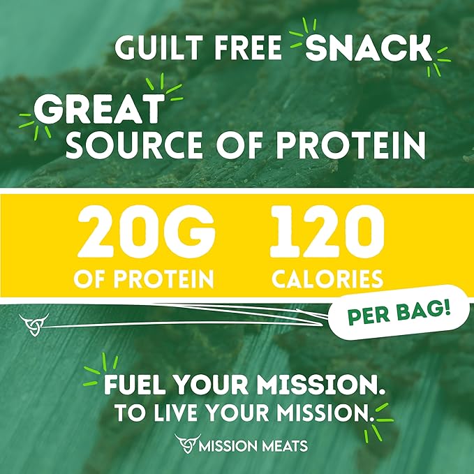 Mission Meats Beef Jerky Original 100% Grass Fed Beef 10g Protein per Serving Delicious &amp Tender – Paleo Keto Carnivore &amp Whole 30 Friendly 2oz Bags (Pack of 3)