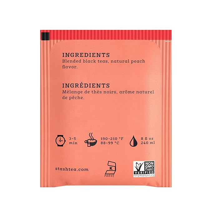 Stash Tea Peach Black Tea 6 Boxes With 20 Tea Bags Each (120 Tea Bags Total)