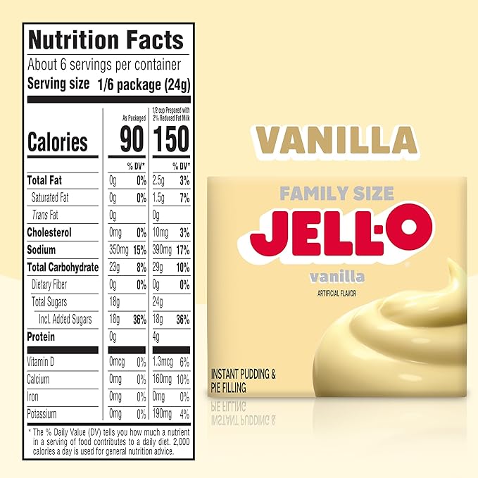 Jell-O Vanilla Instant Pudding &amp Pie Filling Mix (24 Ct Pack 5.1 Oz Boxes)