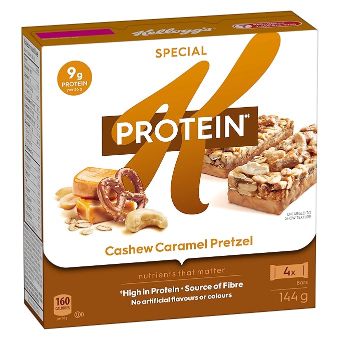 Kellogg's Special K Protein Bars Cashew Caramel Pretzel 4ct 144g/5.1 oz (Imported from Canada)