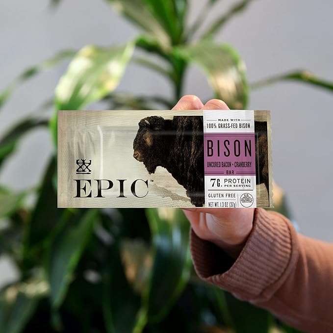 EPIC Bison Uncured Bacon and Cranberry Bars Grass-Fed Protein Bar 12 Ct 15.6 oz (Pack of 4)