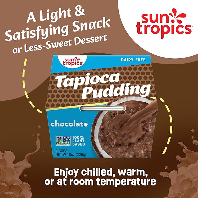 Sun Tropics Tapioca Pudding Chocolate | Vegan Puddings Dairy Free Puddings | Gluten Free Non-GMO | Ready-to-Eat Pudding Cups 4.0oz (Pack of 6)