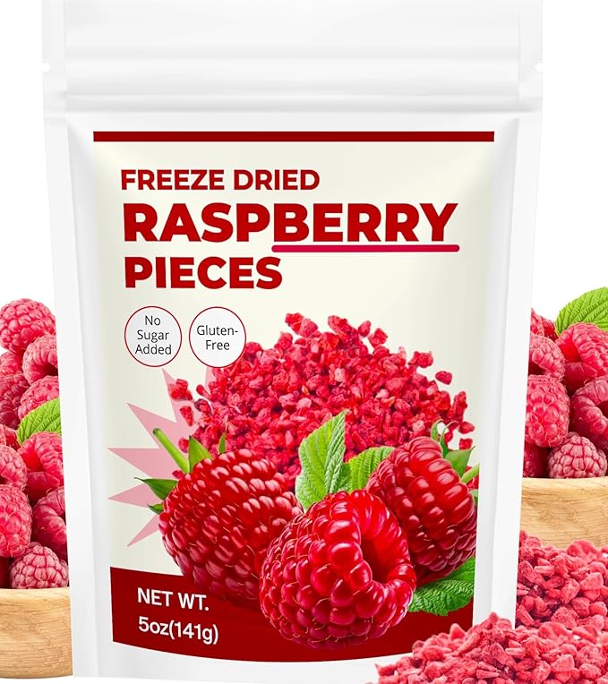 5oz Freeze Dried Raspberries Pieces – No Sugar Added 100% Real Crunchy Raspberries Natural Fruit Snack for Kids &amp Adults Non-GMO Healthy Topping for Yogurt Smoothies Cereal &amp Baking