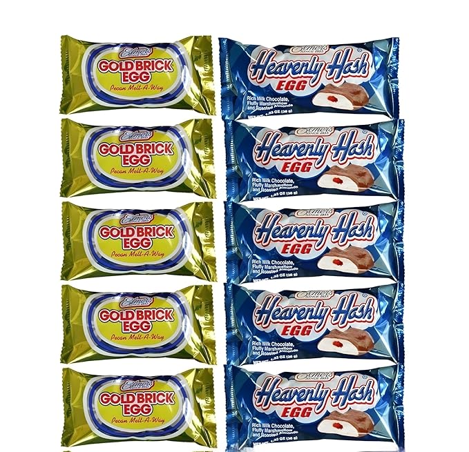 Emer's Easter Chocolate Eggs Assortment Gold Brick Heavenly Hash Pecan Individually Wrapped (Full Size Heavenly Hash Eggs/Gold Brick Eggs 10 Count)