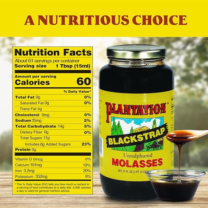 Plantation Blackstrap Molasses 31 oz – USDA Organic Unsulphured Blackstrap Molasses Natural Sweetener for Baking Cooking &amp Beverages