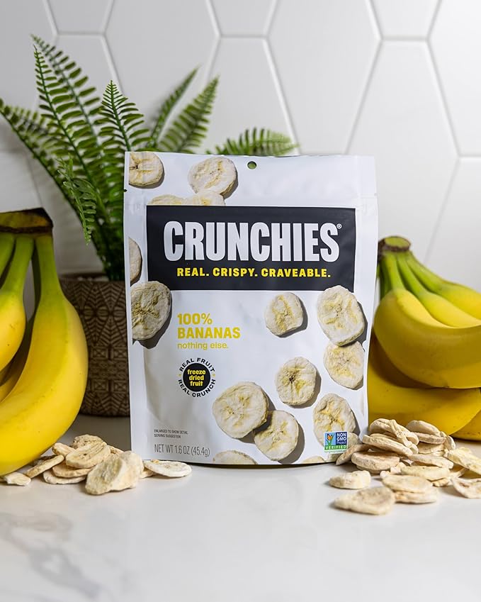 Crunchies Freeze-Dried Fruits 100% All Natural Crispy Fruit Non GMO and Kosher Resealable Freeze Dried Fruit Snack Packs Pack of 6 (Banana)