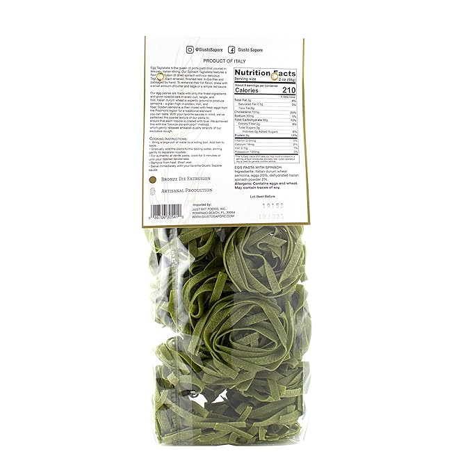 Giusto Sapore Italian Pasta - Egg 340g - Premium Bronze Drawn Durum Wheat Semolina Gourmet Pasta Brand - Imported from Italy and Family Owned (Spinach 6 Pack)