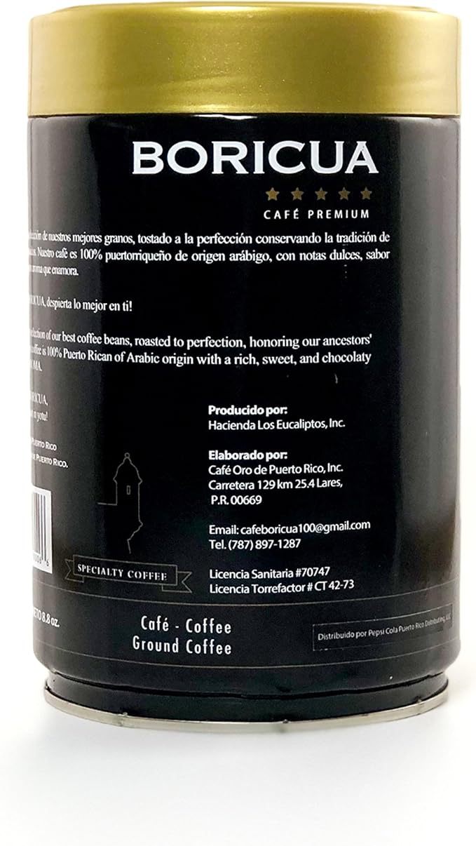 Boricua Specialty Coffee Cafe Premium Ground Coffee Net Wt. 8.8 oz Can-Package