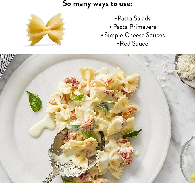 DeLallo Organic Farfalle Pasta Made with Only 100% Semolina Durum Wheat Flour Bronze Cut Made in Italy Kosher Vegan Non-GMO Bow-Tie Pasta Shape (16 Pack)