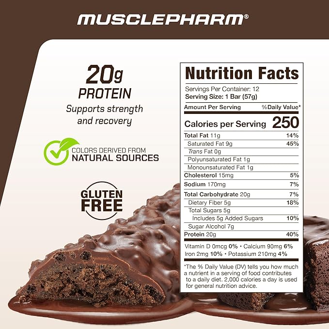 MusclePharm Combat Sport Bar Chocolate Cake Flavor High Protein Bars Combat Cravings Fuel Performance &amp Meet Energy Demands 20g Protein from Whey Protein 5g Fiber Gluten Free 12 Bars