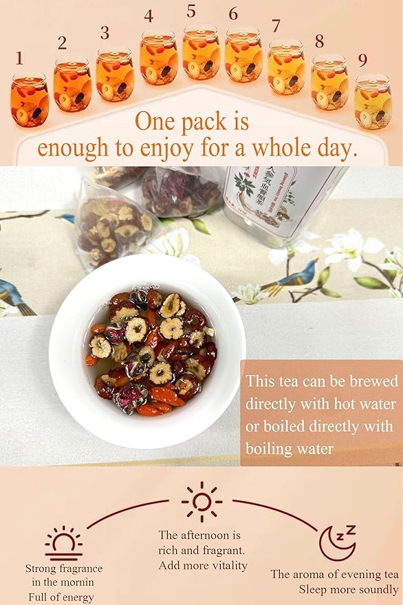 Ginseng Longan Rose Red Date Beauty Tea 300g (30bags) Jujube Fruit Goji Berry Tea Bags Women's Ginseng Eight Treasures Tea Red Date Longan Goji Berry Roses Wolfberry Angelica Astragalus Chinese Herbal