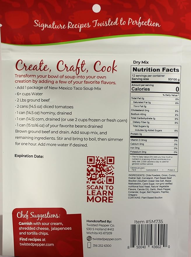 Twisted Pepper Co. New Mexico Taco: Gluten-Free – Handcrafted Soup – Thick Creamy &amp Zesty Flavor with a Kick of Green Chilies Quick &amp Easy Meal Ready in 30 Minutes Serves 12 Add Cheese B