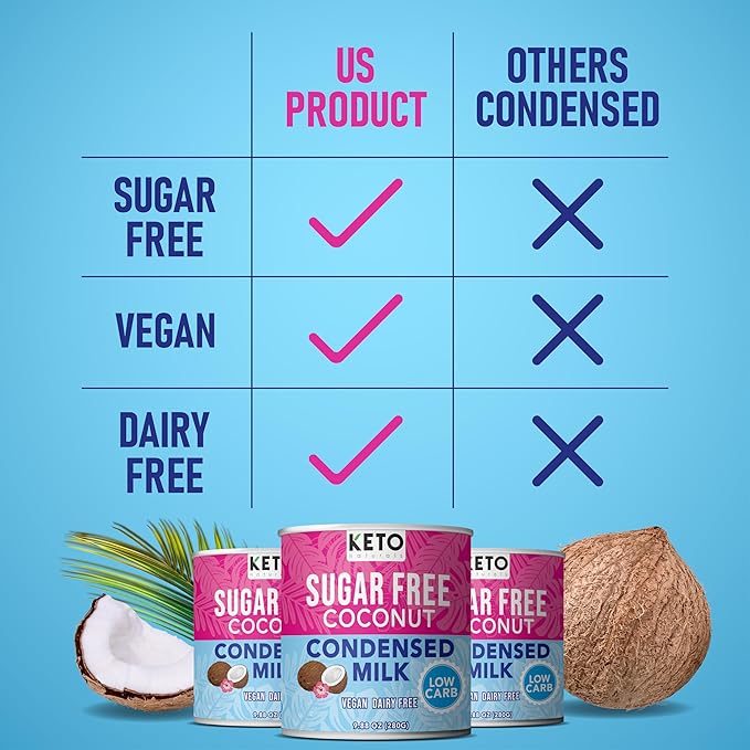 Keto Sugar Free Condensed Milk (6 Packs) Vegan Coconut Condensed Milk - Plant based milk Vegan and Keto Friendly. Lower calories condensed coconut milk. 1-1 Replacement of regular condensed coconut m