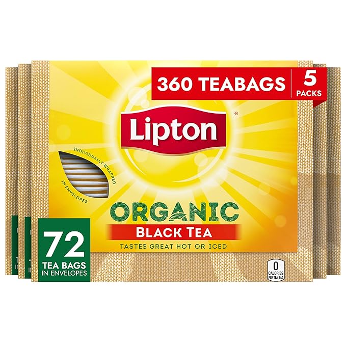 Lipton Organic Tea Bags Tastes Great Hot or Iced Organic Black Tea Can Help Support a Healthy Heart 5.74 oz 72 Count Pack of 5