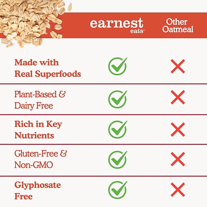 Earnest Eats Superfood Oatmeal – Maple Almond Cinnamon – Vegan Gluten-Free 6g Plant Protein 4g Fiber No Added Sugar 48 Servings Total (6 Pack)
