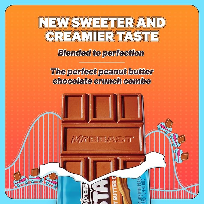 Feastables MrBeast Peanut Butter Milk Chocolate Crunch Chocolate Bar Full Size Bar for Adults &amp Kids Candy Bars Snacks Gifts Dessert Fairtrade Cocoa 1.24 Oz Ea 24 Count