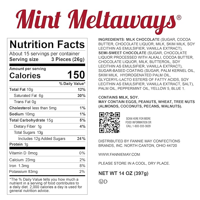 Fannie May Premium Milk Chocolate Mint Meltaways Holiday Gift Box 14 Oz