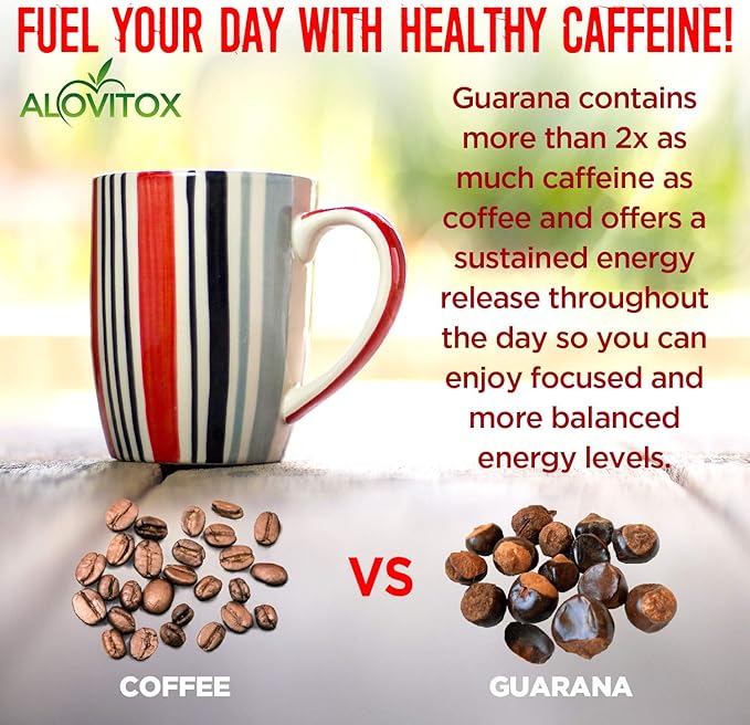 Alovitox Organic Guarana Seed Powder | Raw Guarana Seed Extract Vegan Non-GMO &amp Gluten-Free (Superfood 65mg of Natural Caffeine per Serving) 8oz/113 Servings