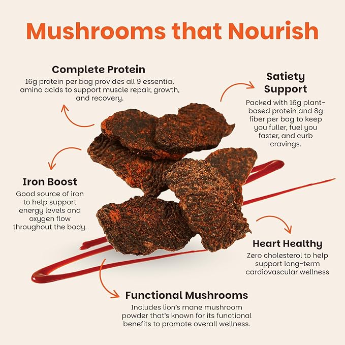 Mourish Vegan Mushroom Jerky Teriyaki Flavor 3 Pack (2 oz) Good Source of Protein and Fiber Plant Based Meat Meatless Healthy Snacks for Hiking Camping Work Travel &amp School