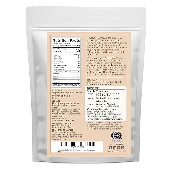 Healthworks Superfoods Organic Psyllium Husk Powder - 32 Oz / 2 Lbs - Raw - Certified Organic - Finely Ground Powder from India - Keto Vegan &amp Non-GMO - Fiber Support