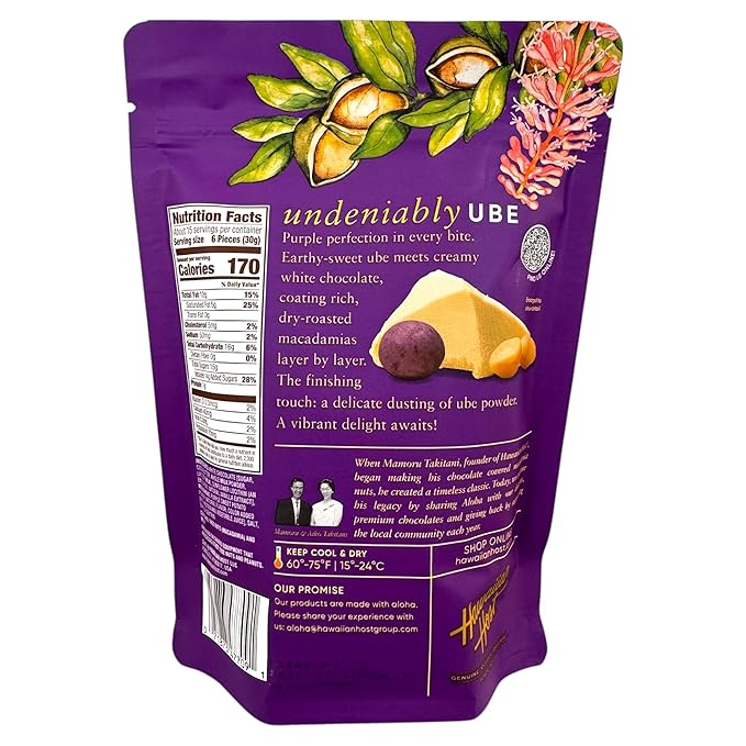 Hawaiian Host Ube White Chocolate Macadamias 2-Pack (16 oz Each) – Premium Dry-Roasted Macadamia Nuts Coated in Ube Powder &amp Creamy White Chocolate