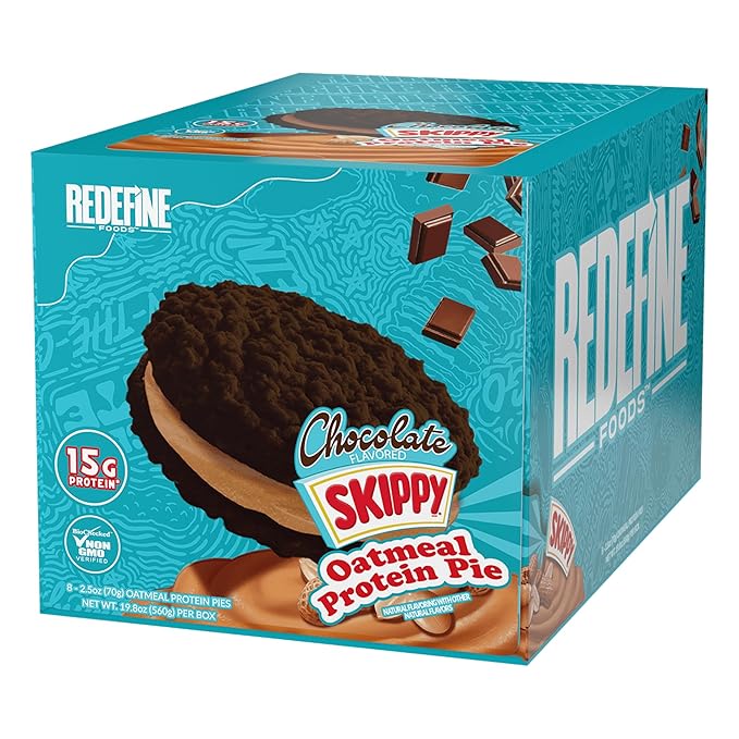 Redefine Foods Oatmeal Protein Pie SKIPPY Chocolate - 8 Count - 15g of Protein Per Serving - Non-GMO