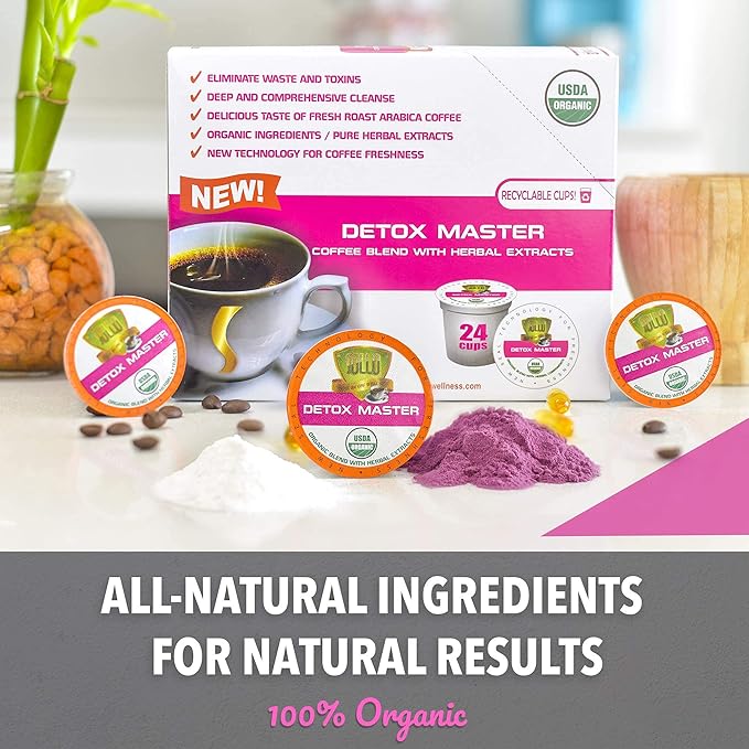 SOLLO Organic Detox Coffee Pods with Superfoods Herbal Extracts Bold and Smooth Compatible with Keurig 2.0 Brewers 24 K-Cup