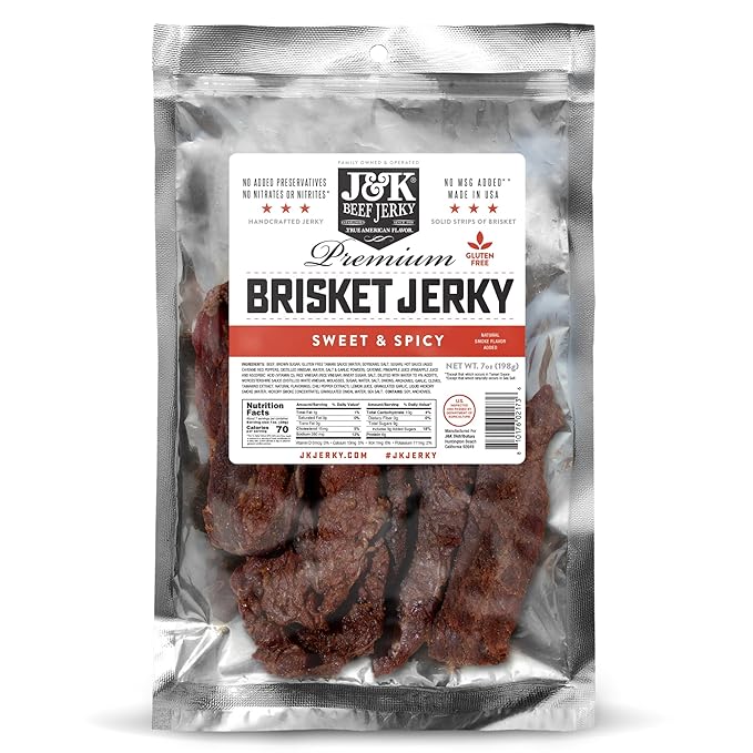 J&ampK Jerky Sweet &amp Spicy Brisket Small Batch Handcrafted Beef Jerky 7 oz