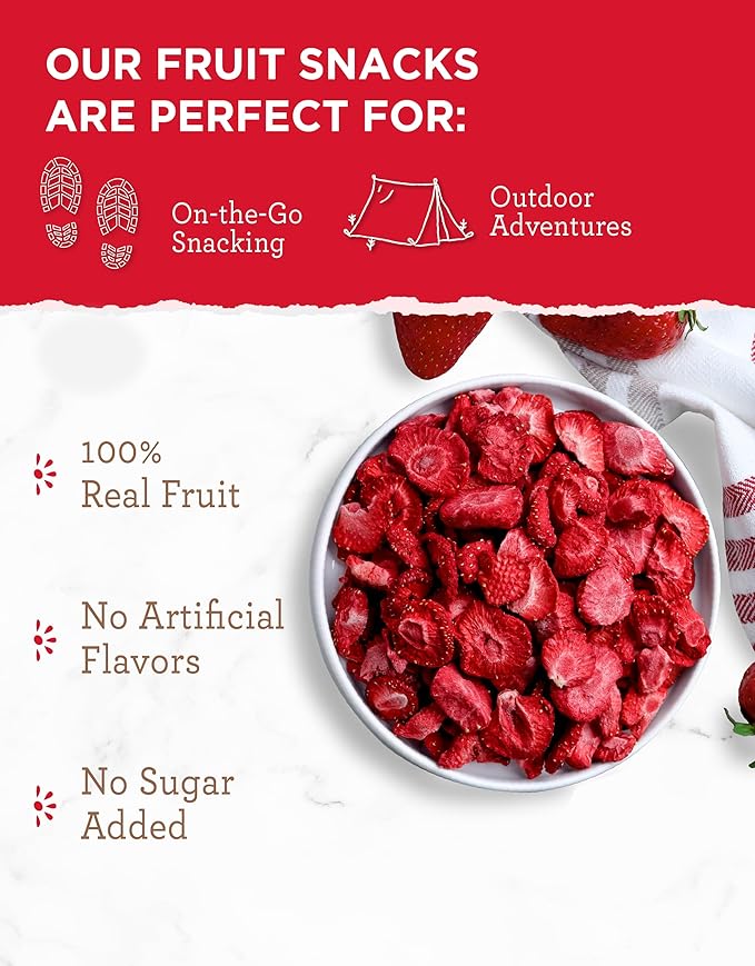 READYWISE - Simple Kitchen Freeze-Dried Strawberries Pack of 1 Vegetarian Gluten Free Snacks Strawberries Dried Fruit Pre Workout Healthy Snacks Camping Backpacking Survival Food