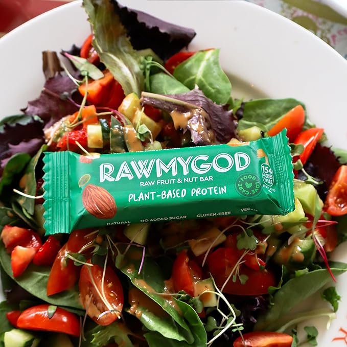 RAWMYGOD Fruit and Nut Bars Good Source of Protein (4.8g 12% protein content) Gluten Free Vegan No Added Sugar (16 bars Fruit &amp Nuts)