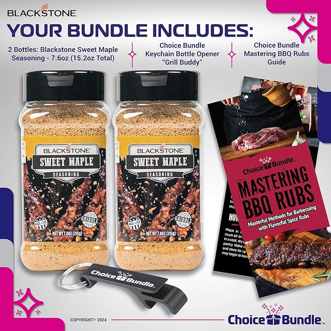 Blackstone Sweet Maple Seasoning – Gourmet Griddle Premium Barbecue Rub 2 Pk (15.2 oz) + BBQ Masters &amp Opener (4 Items)!