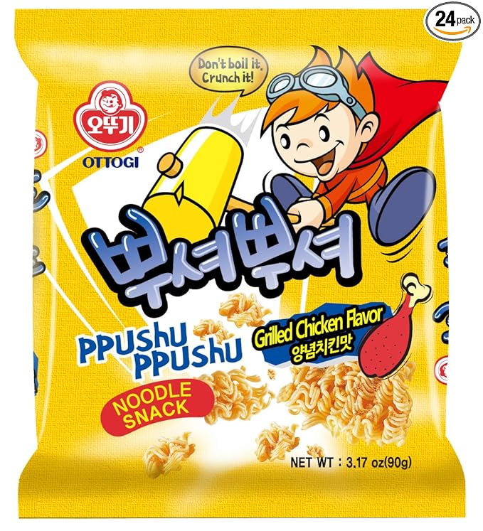 OTTOGI PPUSHU PPUSHU Crush to Eat Noodle Snack - Grilled Chicken Flavor(90g) - 24 Pack
