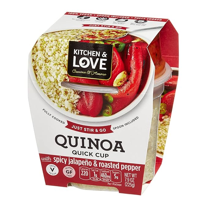 Kitchen &amp Love Jalapeno &amp Roasted Pepper Quinoa Quick Meal 6-Pack | Vegan Gluten-Free Ready-to-Eat No Refrigeration Required