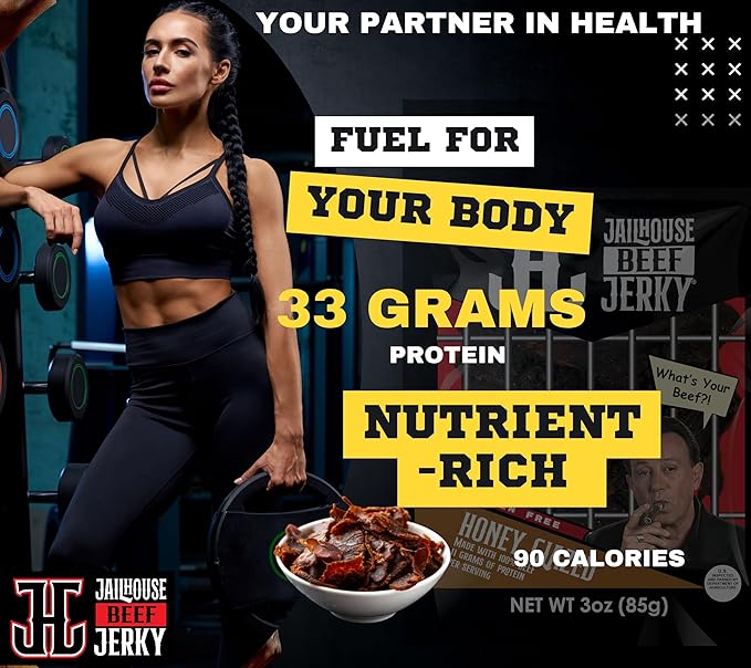 JailHouse Beef Jerky Honey Glaze | High-Protein Snacks for adults Gluten-Free Jerky Fuel for Active Lifestyles | Uncut Mob Taste | Your Poker Table Carnivore Snax | The Perfect Gourmet Gift for Men