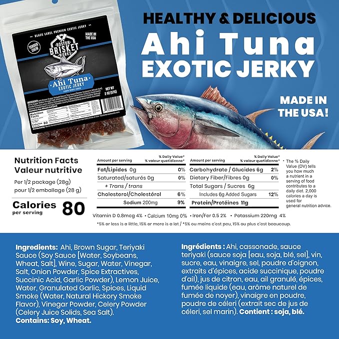 AHI TUNA JERKY - Premium Fish Meat - Gourmet Seafood Snack - Unique Fisherman Gift for Dad Guy - Healthy Pescatarian Present