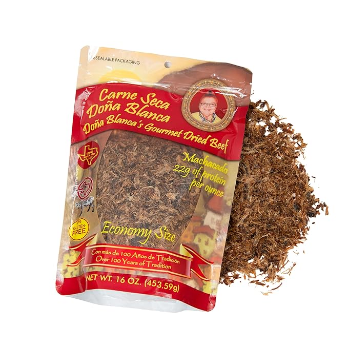 Carne Seca Doña Blanca 16 oz.- Carne Seca - Machacado - Machaca -Shredded Beef Jerky - Beef jerky chew - Kosher Sea Salt Low Sodium Gluten Free High Protein No Carbs Sugar free Keto