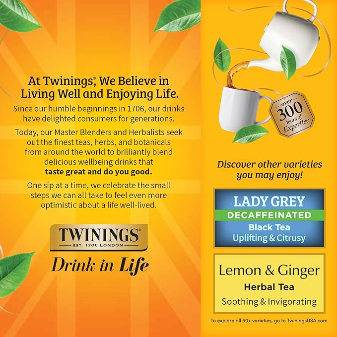 Twinings Decaffeinated Earl Grey Black Tea Individually Wrapped Bags 100 Count (Pack of 1) Flavoured with Citrus and Bergamot Enjoy Hot or Iced 100 Teabags
